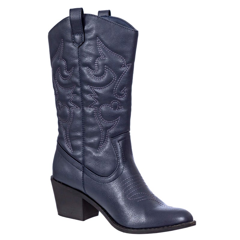 Charles Albert Womens Boot Embroidered Modern Western Cowboy, Navy (7) Cowboy_Style_Navy_7 - Image 1